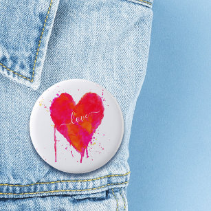 Trendy Watercolor Artsy Valentine's Day Heart Love 2 Inch Round Button