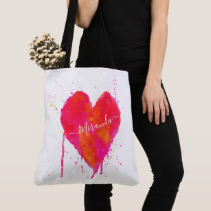 Trendy Watercolor Artsy Valentine's Day Heart Love Tote Bag
