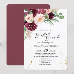 Trendy Watercolor Burgundy Blush Pink Floral  Invitation