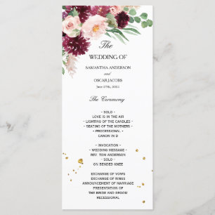 Trendy Watercolor Burgundy Blush Pink Floral  Menu