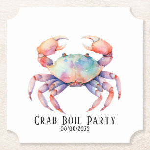 Trendy Watercolor Crab Boil Party / Company Paper Coaster