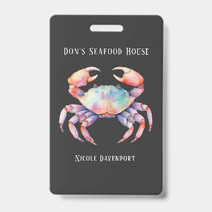 Trendy Watercolor Crab Company/Restaurant Custom Badge