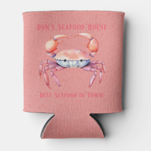 Trendy Watercolor Crab Company/Restaurant Custom Can Cooler