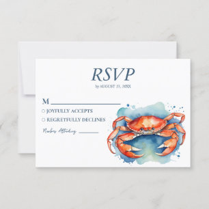Trendy Watercolor Crab Nautical Beach Wedding RSVP Card