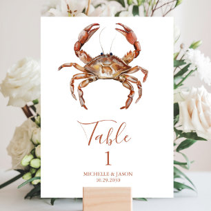 Trendy Watercolor Crab Nautical Table Number