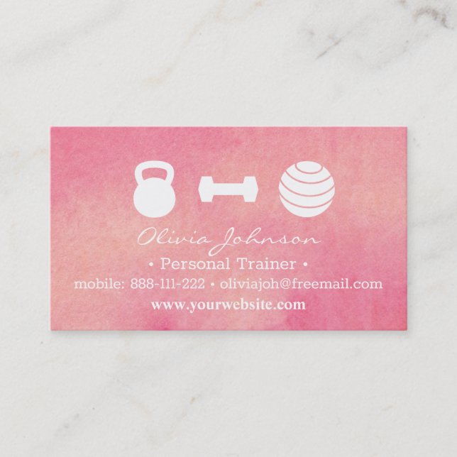 Trendy Watercolor Female Fitness Personal Trainer Business Card (Front)