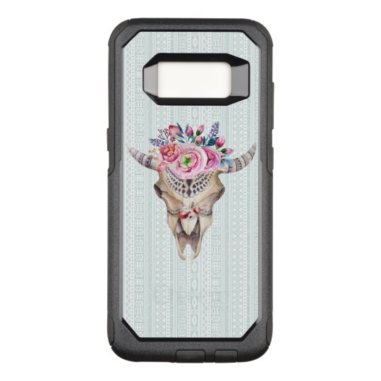 Trendy Watercolor Floral Bull Skull OtterBox Commuter Samsung Galaxy S8 Case