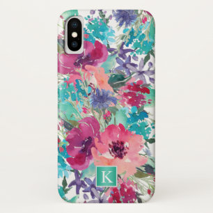 Trendy Watercolor Floral Pattern with Monogram iPhone X Case