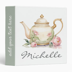Trendy Watercolor Floral Tea Pot  Binder