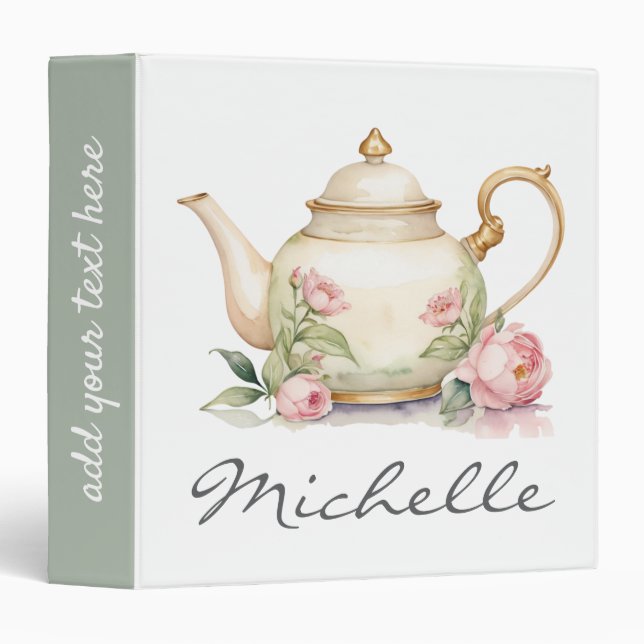 Trendy Watercolor Floral Tea Pot  Binder (Front/Spine)