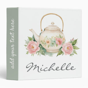 Trendy Watercolor Floral Tea Pot  Binder