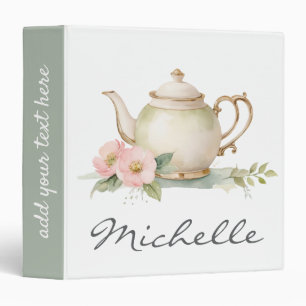 Trendy Watercolor Floral Tea Pot  Binder