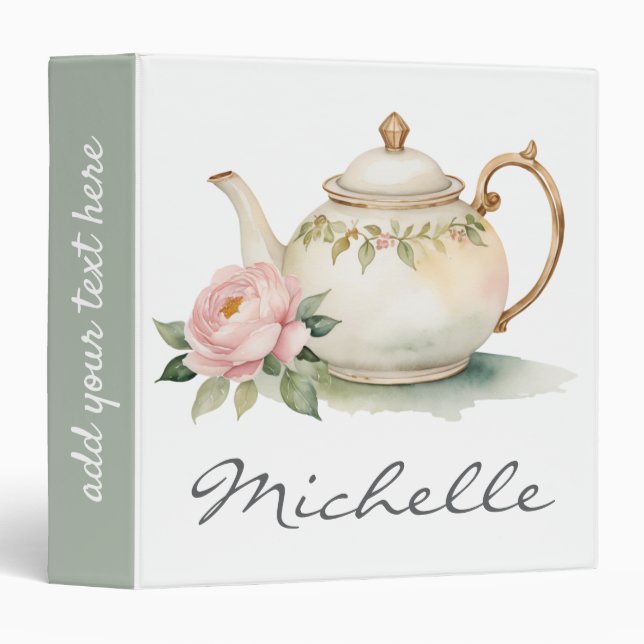 Trendy Watercolor Floral Tea Pot  Binder (Front/Spine)