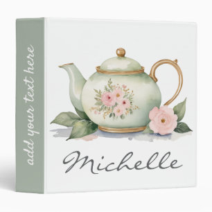 Trendy Watercolor Floral Tea Pot Binder