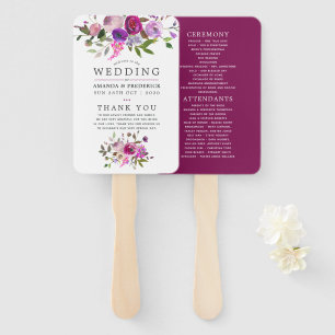 Trendy Watercolor Floral Wedding Program Hand Fan