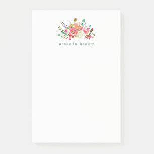 Trendy Watercolor Floral with Business Name Post-it Notes