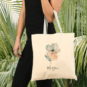 Trendy Watercolor Flower, Script Name or Monogram Tote Bag