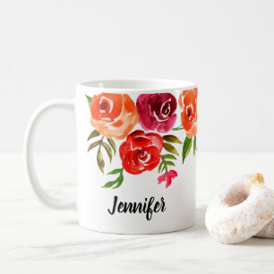 Trendy Watercolor Flowers Personalized Coffee Mug