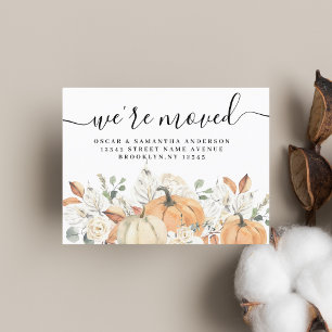 Trendy Watercolor Flowers & Pumpkins Autumn  Announcement Postcard