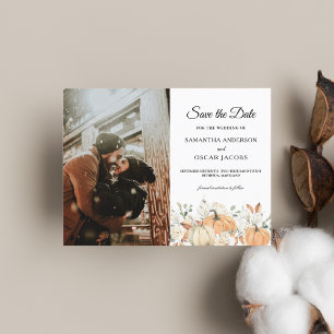 Trendy Watercolor Flowers & Pumpkins Autumn Announcement Postcard