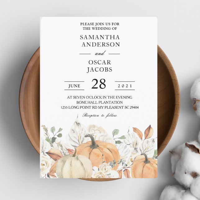 Trendy Watercolor Flowers & Pumpkins Autumn  Invitation (Creator Uploaded)