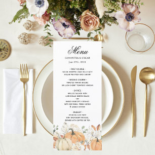 Trendy Watercolor Flowers & Pumpkins Autumn  Menu