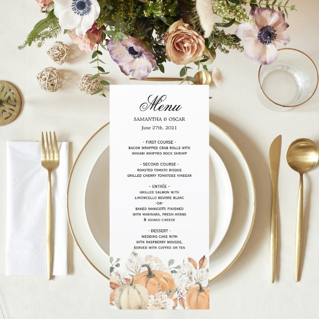 Trendy Watercolor Flowers & Pumpkins Autumn  Menu (Creator Uploaded)