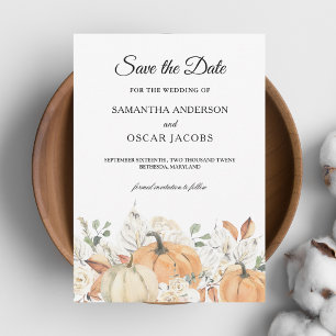 Trendy Watercolor Flowers & Pumpkins Autumn Save The Date