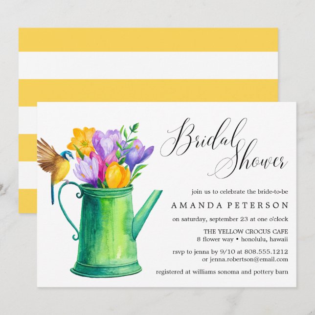Trendy Watercolor Flowers wedding Bridal Shower Invitation (Front/Back)