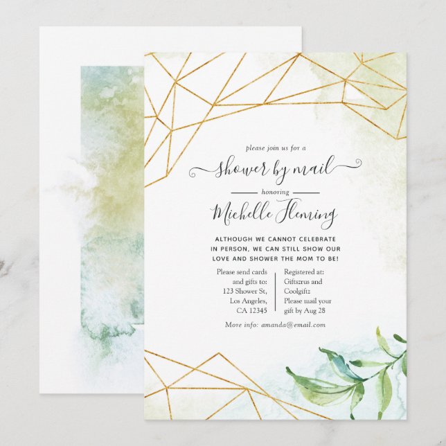 Trendy Watercolor Geometric Baby Shower by Mail Invitation (Front/Back)