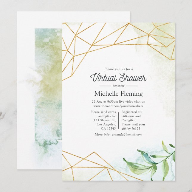 Trendy Watercolor Geometric Virtual Baby Shower Invitation (Front/Back)