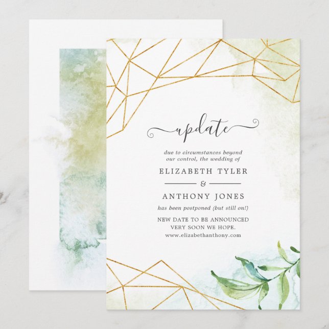 Trendy Watercolor Geometric Wedding Update Invitation (Front/Back)