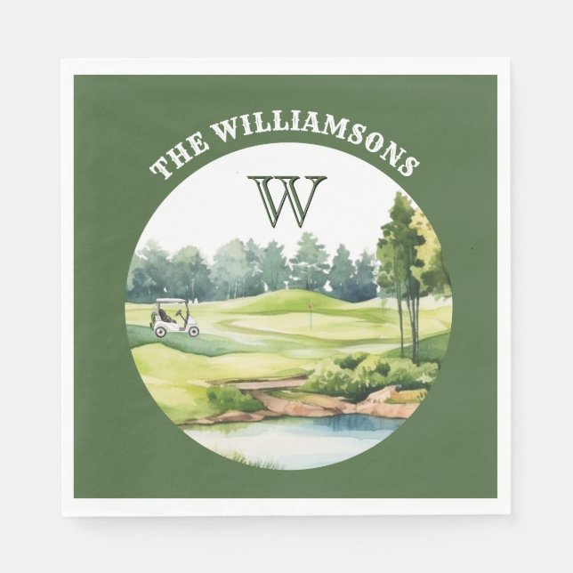 Trendy Watercolor Golf Oriented Course Cart Napkin (Front)