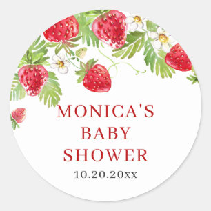 Trendy Watercolor Meadow Strawberry Baby Shower Classic Round Sticker