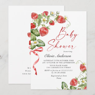 Trendy Watercolor Meadow Strawberry Baby Shower Invitation