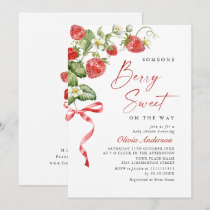 Trendy Watercolor Meadow Strawberry Baby Shower Invitation