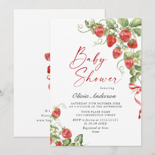 Trendy Watercolor Meadow Strawberry Baby Shower Invitation
