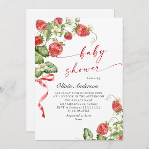 Trendy Watercolor Meadow Strawberry Baby Shower Invitation