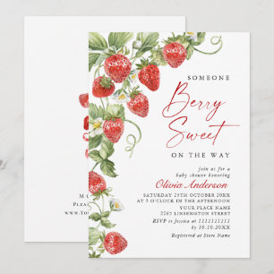 Trendy Watercolor Meadow Strawberry Baby Shower Invitation