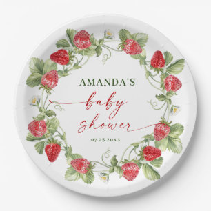 Trendy Watercolor Meadow Strawberry Baby Shower Paper Plate