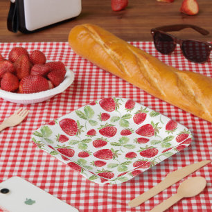 Trendy Watercolor Meadow Strawberry Baby Shower Paper Plate