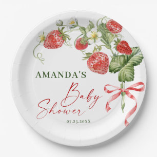 Trendy Watercolor Meadow Strawberry Baby Shower Paper Plate
