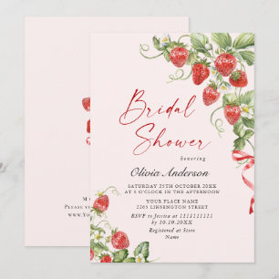 Trendy Watercolor Meadow Strawberry Bridal Shower Invitation