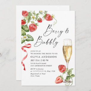 Trendy Watercolor Meadow Strawberry Bridal Shower Invitation