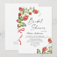 Trendy Watercolor Meadow Strawberry Bridal Shower