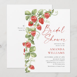 Trendy Watercolor Meadow Strawberry Bridal Shower Invitation