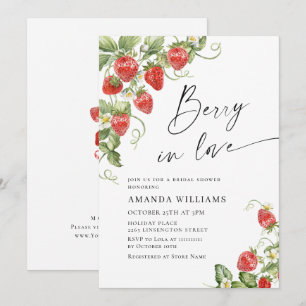 Trendy Watercolor Meadow Strawberry Bridal Shower Invitation
