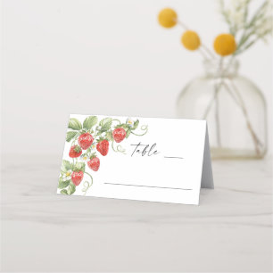 Trendy Watercolor Meadow Strawberry Bridal Shower Place Card