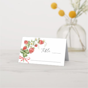 Trendy Watercolor Meadow Strawberry Bridal Shower Place Card