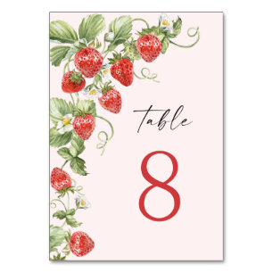 Trendy Watercolor Meadow Strawberry Table Number